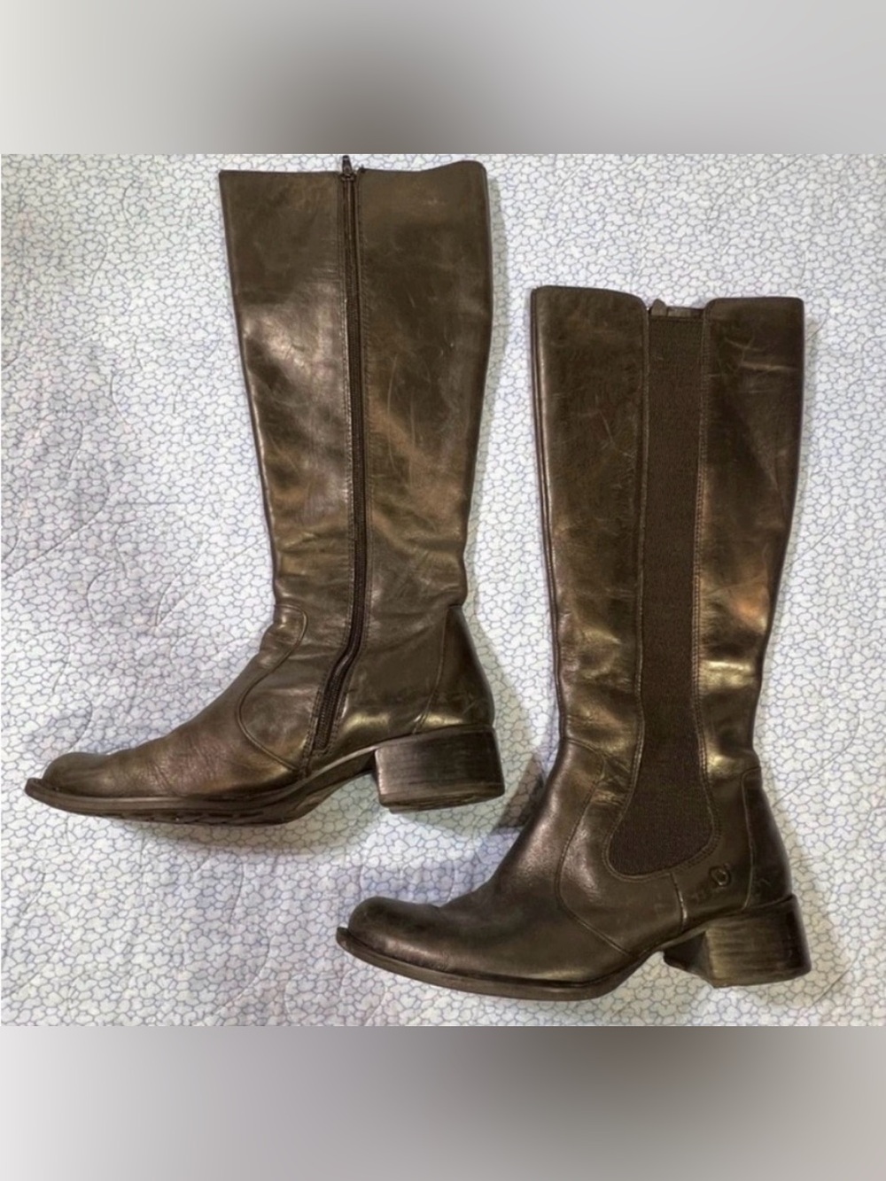 Born Leather Classic Black Leather Knee-High Low Heel Riding Boots Womens 8.5/40